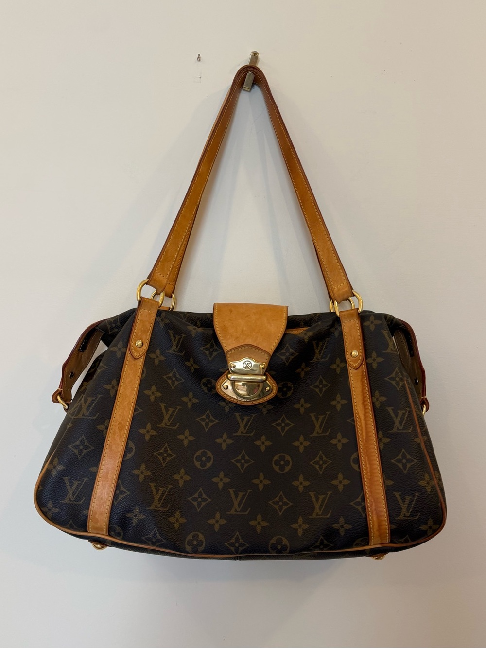 Louis Vuitton Monogram Canvas Shoulder Bag with Tan Straps